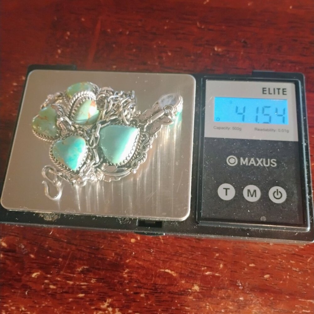 Turquoise Heart Stone Sterling Silver Lariat Necklace Butterfly Flower Southwest - Picture 11 of 12